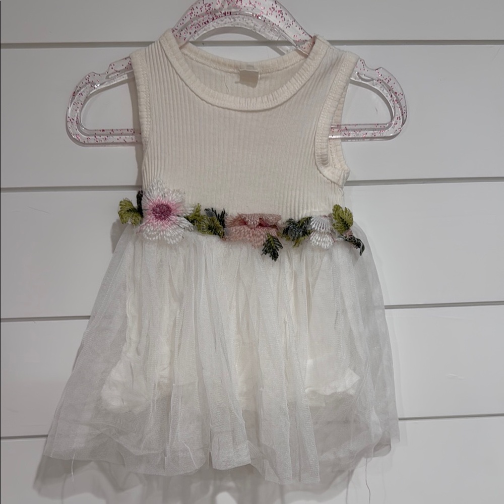 5/$25 Floral Embellished Cream Kids Dress